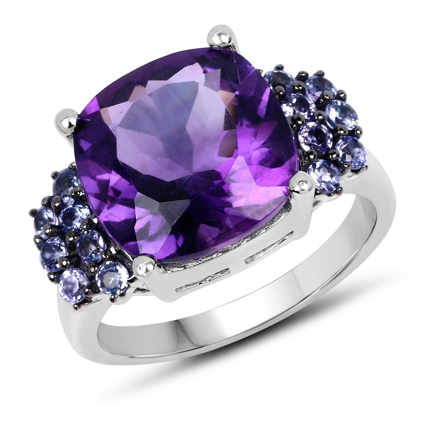 6.34 Carat Genuine Amethyst and Tanzanite Sterling Silver Ring