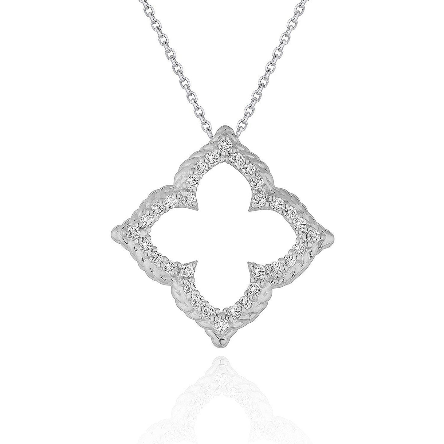 14k White Gold Diamond Cut-out Flower Pendant