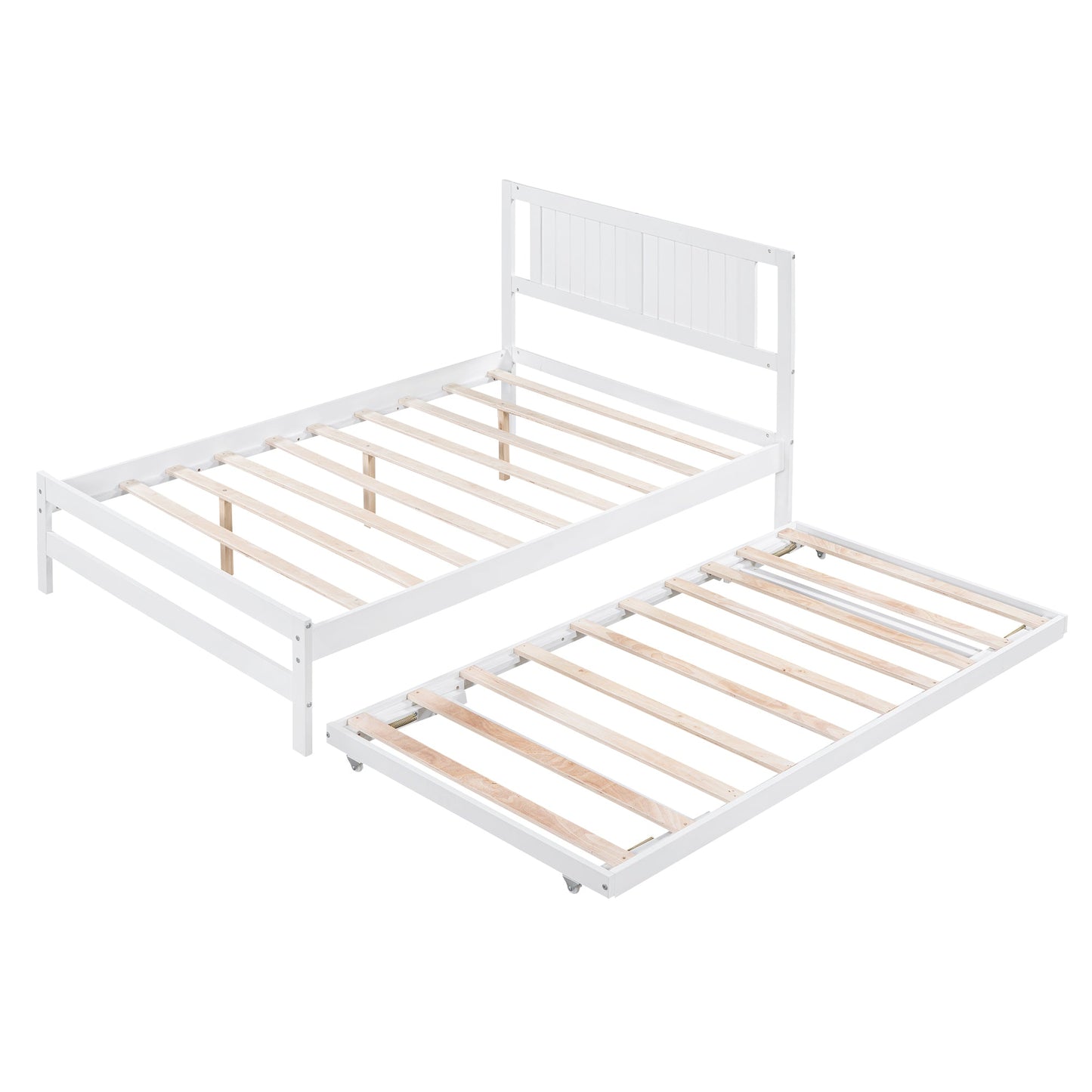 Lit plateforme de taille complète avec trundle ajustable - Blanc