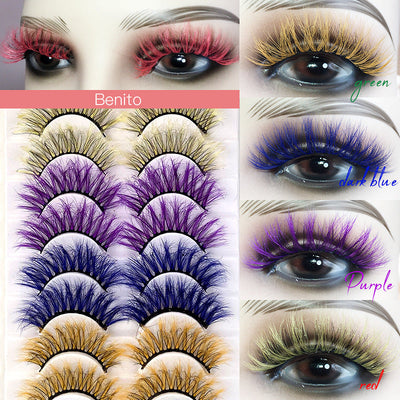 10 Pairs Of Color Mink Hair Fried Multilayer Thick Cross False Eyelashes 8D FLUFFY - Korvel