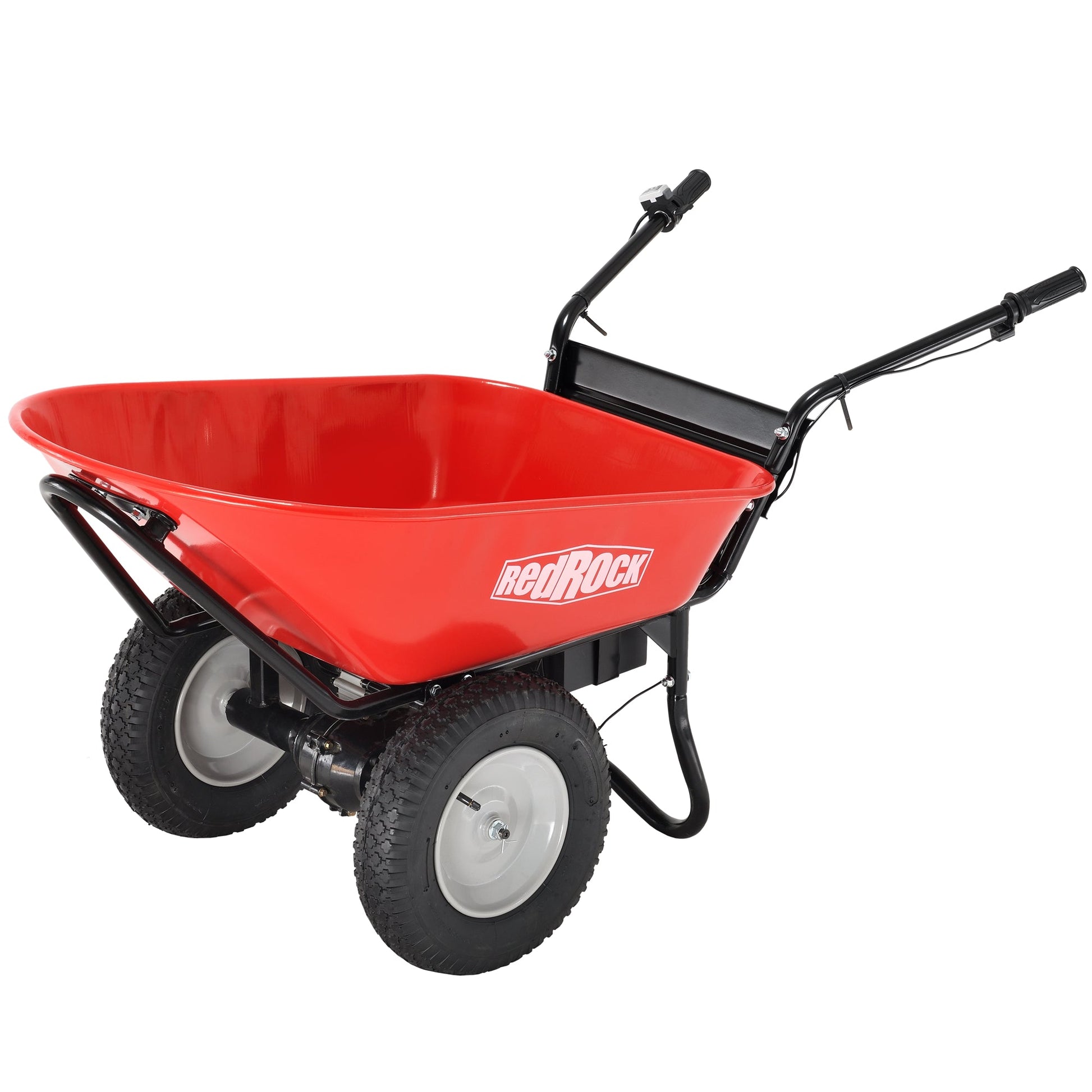 Red Rock Wheelbarrow Utility Cart Electric Powered AGM Battery 330lbs (150kgs) Max Capacity Barrel Dump Material Debris Hauler - Korvel