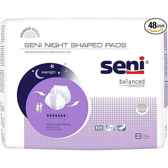 Seni Night Shaped Pads - Alta Absorbencia, Caja de 48