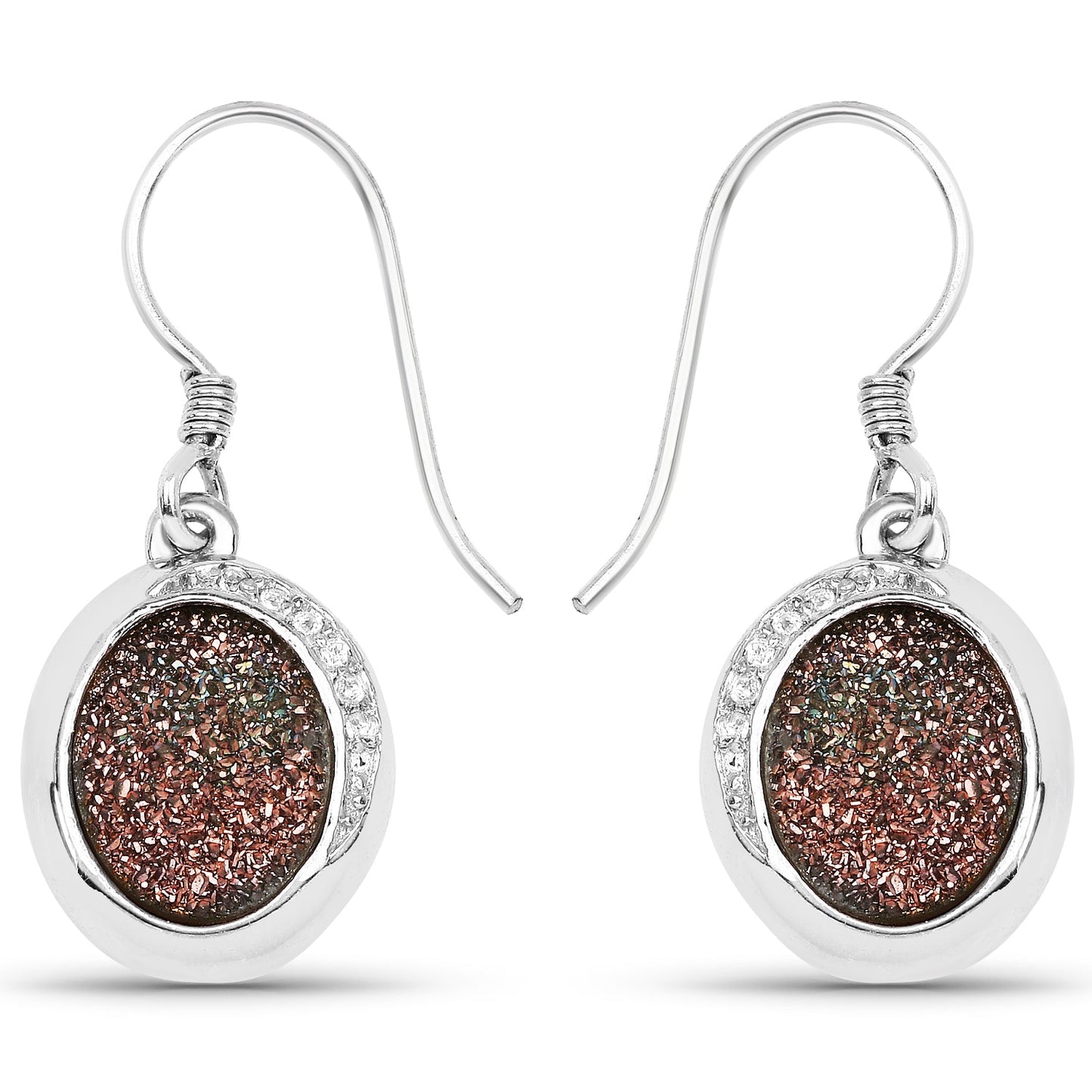 Boucles d'oreilles en Drusy de cuivre véritable et topaze blanche de 4,72 carats