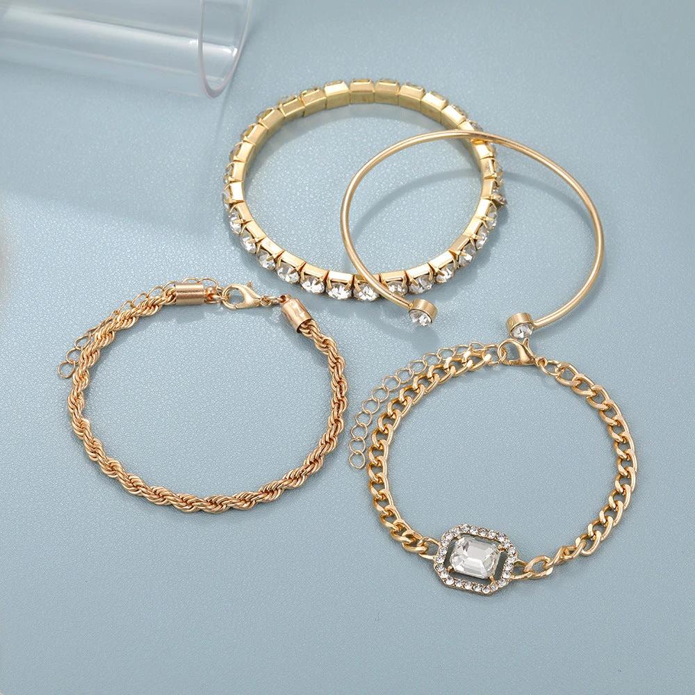 4-Piece Bohemian Crystal Bracelet Set for Women
