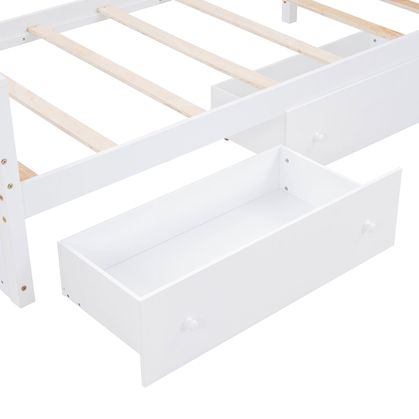 Cama loft twin en forma de L que ahorra espacio con 7 cajones - Blanca