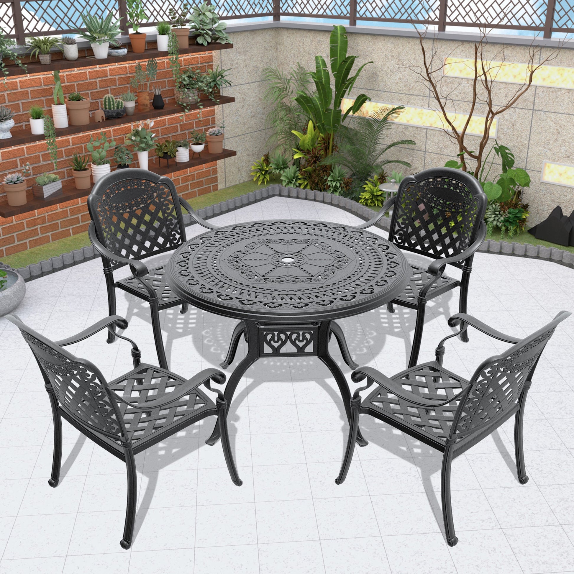 (Cushions In Random Colors)5-Piece Set Of Cast Aluminum Patio Furniture With Cushions - Korvel