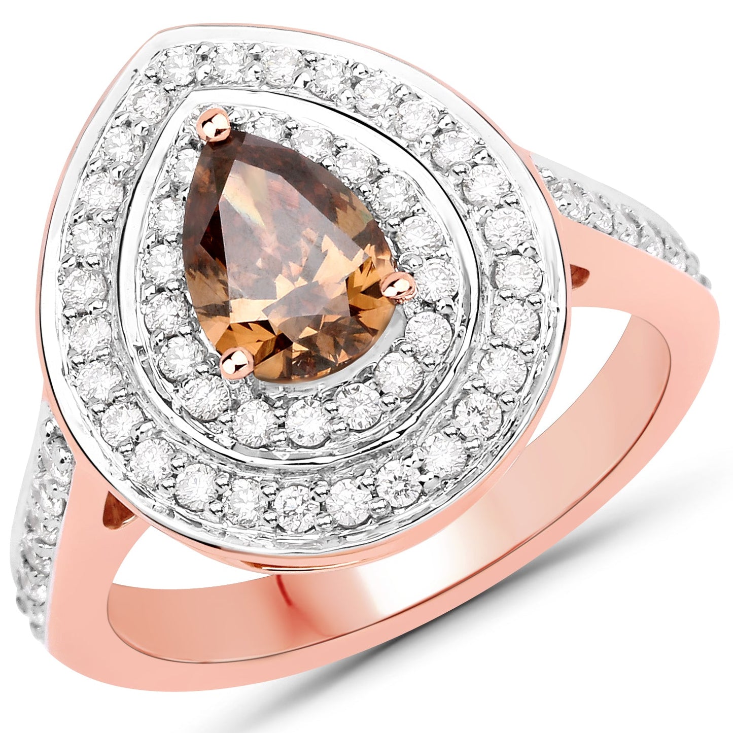 1.64 Carat Chocolate Brown & White Diamond 18K Rose Gold Engagement Ring