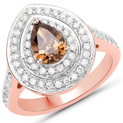 1.64 Carat Chocolate Brown & White Diamond 18K Rose Gold Engagement Ring