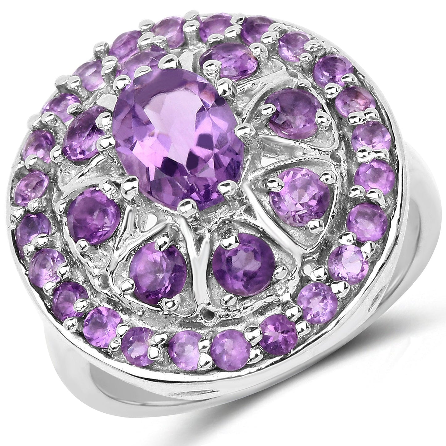 Bague florale en améthyste véritable de 2,67 carats en argent sterling