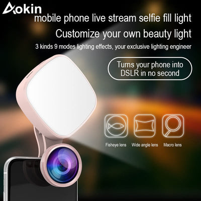 Selfie Ring Light with HD 3 in 1 Fisheye Wide Angle Macro Lens Flash Led Camera Phone Photography for iPhone Samsung Lens - Korvel