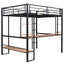 Full Size Loft Metal&MDF Bed with Long Desk and Shelves Black - Korvel