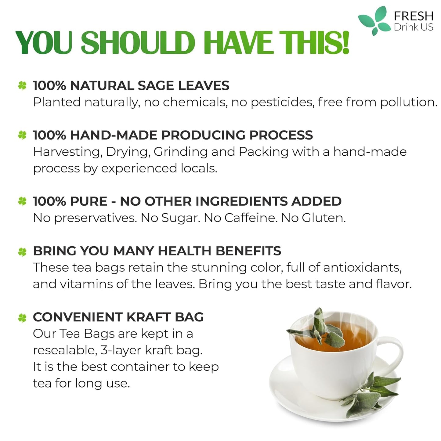 Premium Sage Leaf Tea Bags - 100% Natural Herbal Infusion