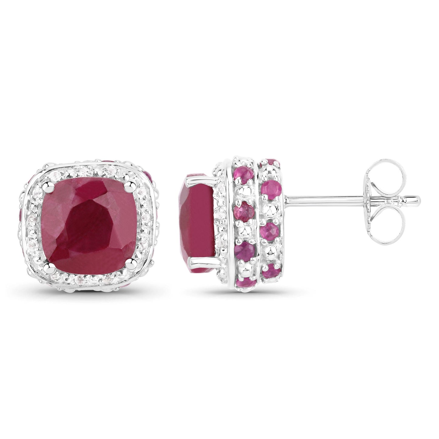 Boucles d'oreilles en argent sterling avec rubis teintés de 6,12 carats et topaze blanche