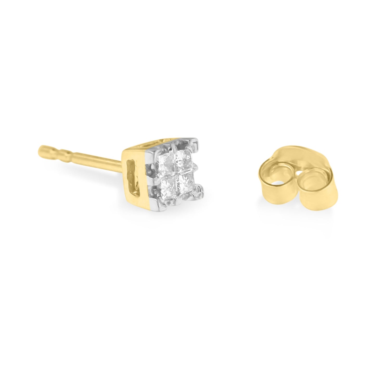 Pendientes de diamante cuadrado cuádruple de oro amarillo de 10k