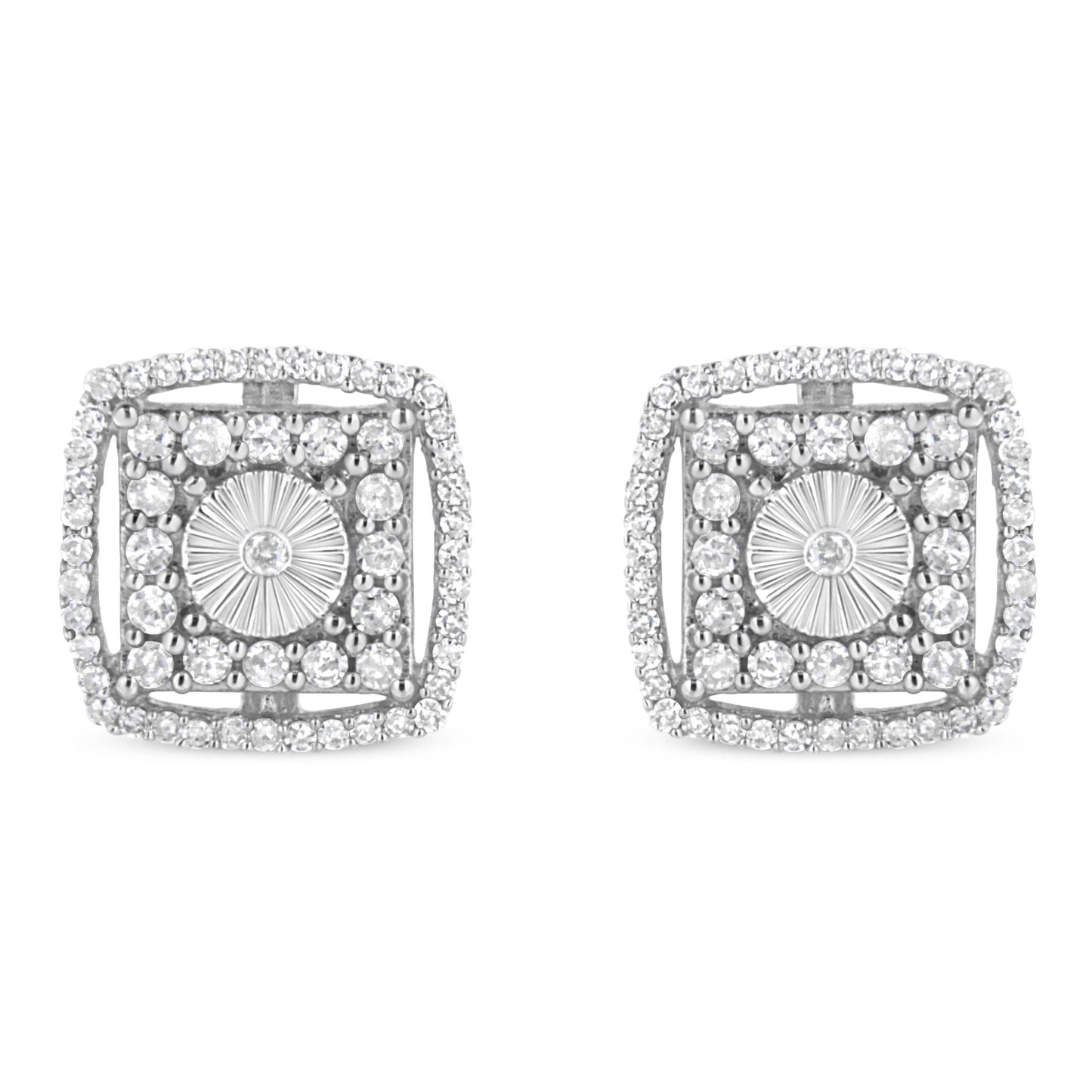 Boucles d'oreilles en argent sterling 925 avec diamants ronds en double halo