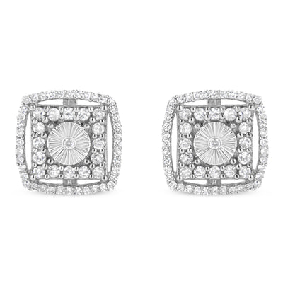 Pendientes de aro doble halo de diamantes redondos de plata esterlina .925