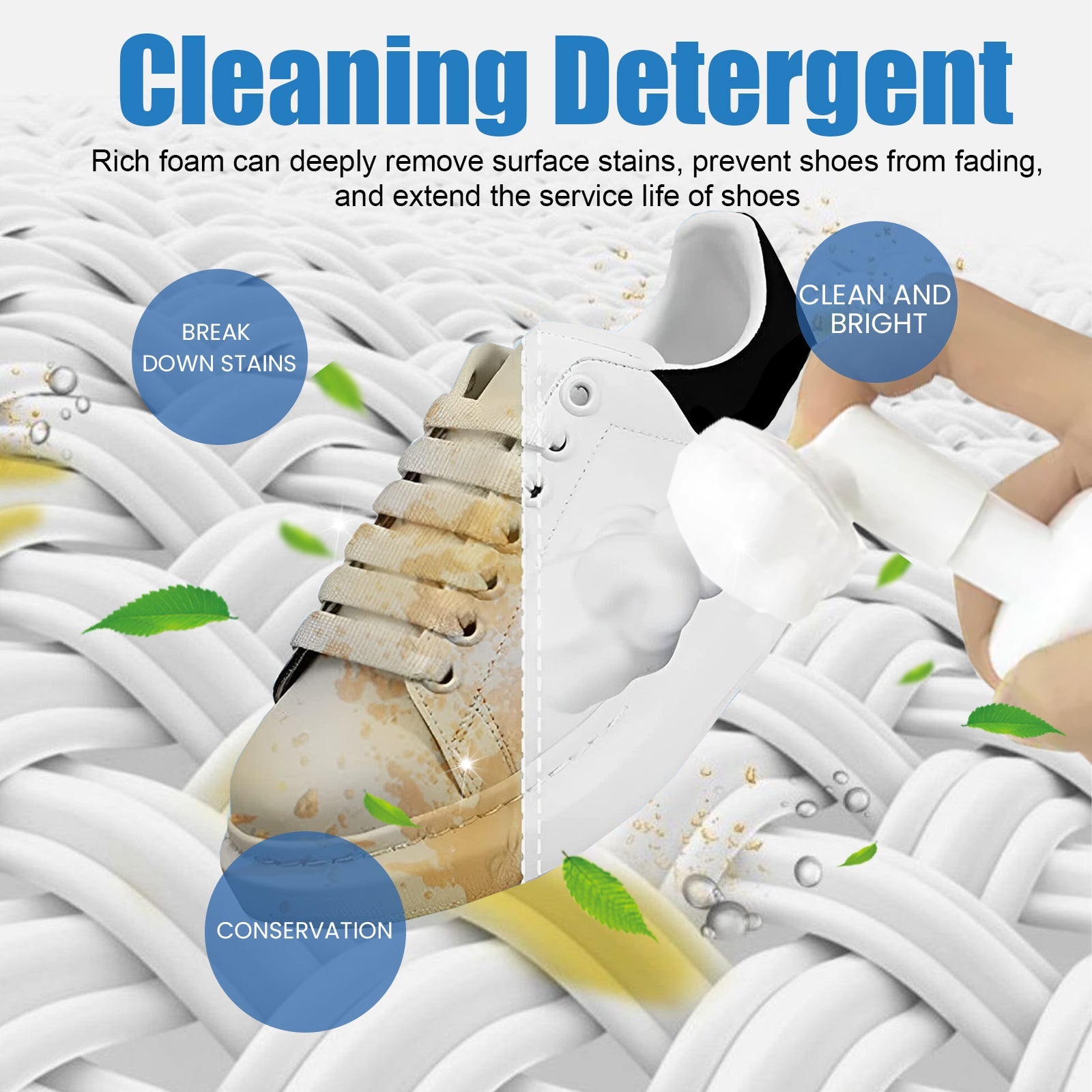 Water-Free Foam Sneakers Cleaning Kit, Small White Shoes Sneakers Decontaminating Brightening White Cleaning Multi-Functional Yellow Cleaner - Korvel