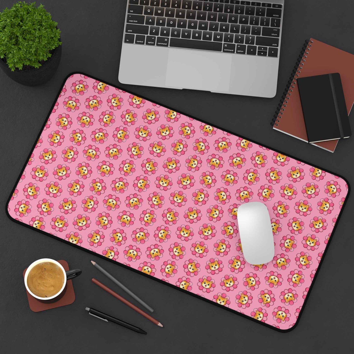 Tapis de bureau à motif de chat rose Blooming Chaos