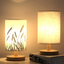 Linen Table Lamp LED Linen Night Lamp w/Warm White Light Linen Nightstand Lamp USB Powered Wooden Beside Lamp - Korvel
