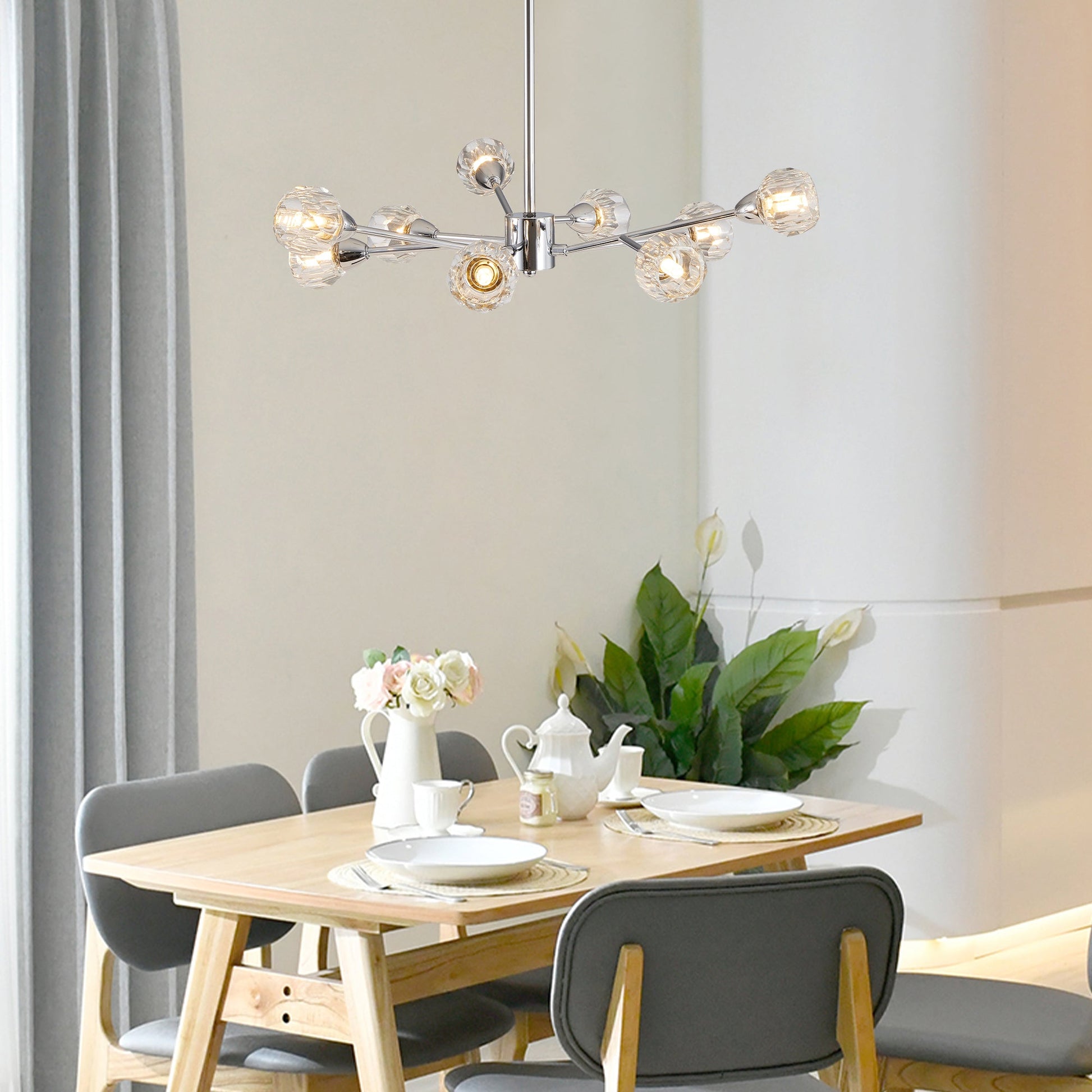 Modern Crystal Chandeliers, 9 Lights Chrome Chandelier for Living Room Bedroom (Bulbs Not Included) - Korvel