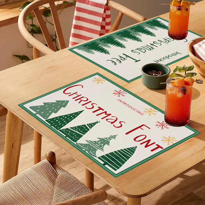 stmas linen placemats holiday party decorations insulation mats linen Christmas tree printed coasters - Korvel