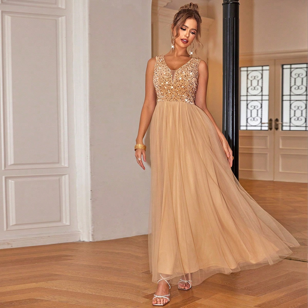 Robe Évasée Sans Manches en Maille Brillante pour Femmes ElegantStyle