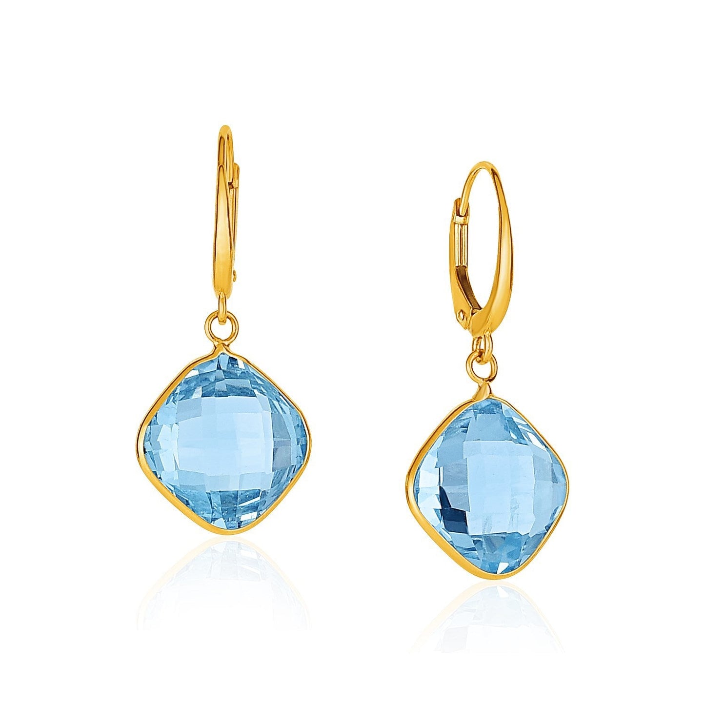 Elegant Blue Topaz Drop Earrings in 14k Yellow Gold