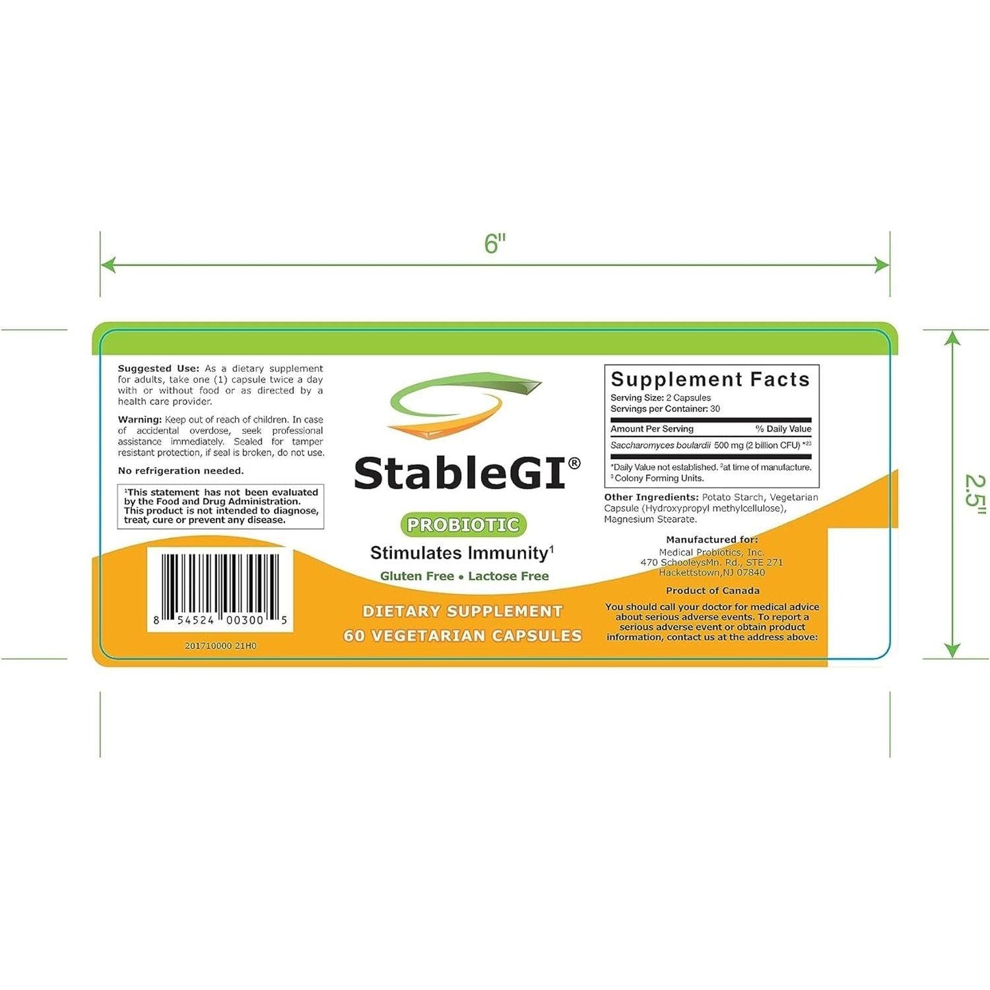 Probiótico Diario Estable GI - 60 Cápsulas Vegetales