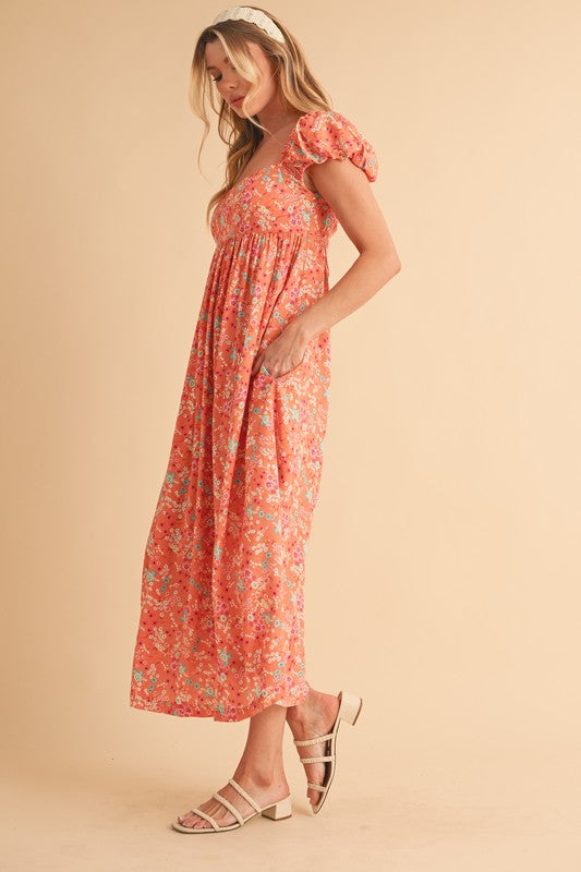 Vestido Midi Floral Elegante con Espalda Descubierta para Mujeres