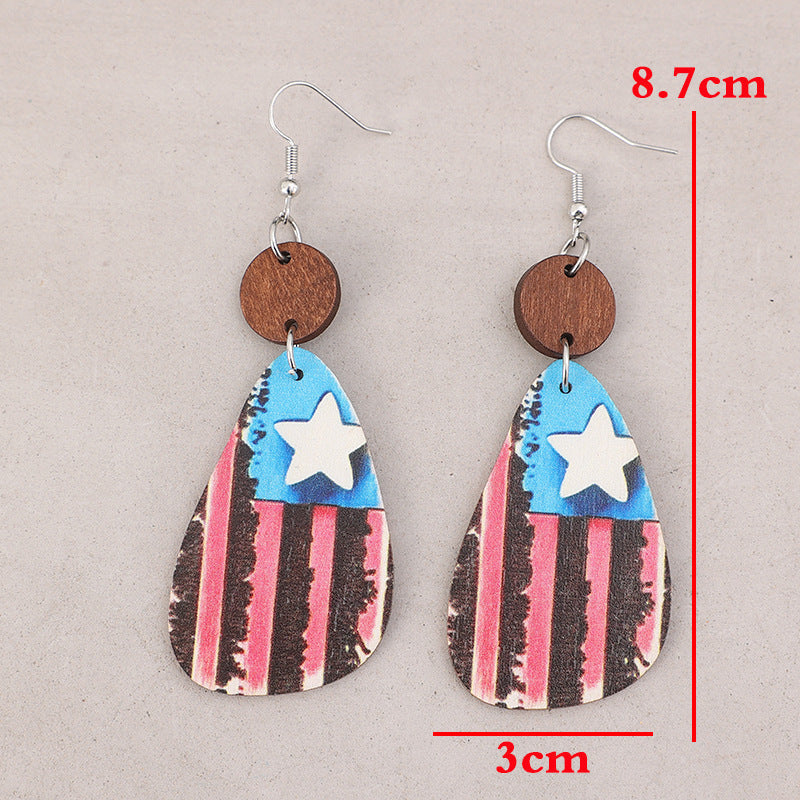 Star & Stripes Wooden Dangle Earrings - Korvel