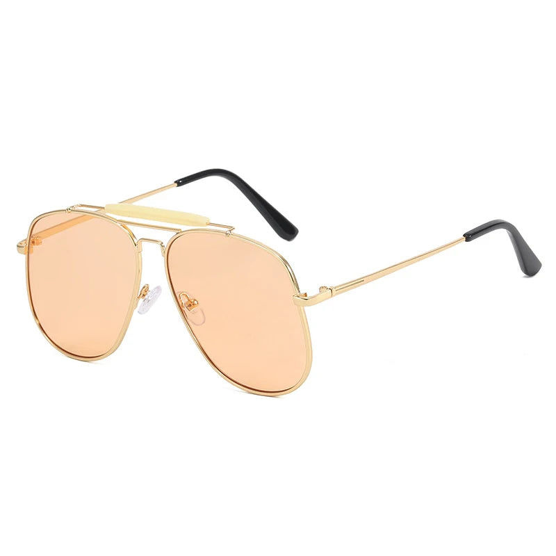 Metal Frame Pilot Sunglasses For Women Double Bridge Champagne Sun Glasses Woman Luxury Square Clear Oversize Shades - Korvel