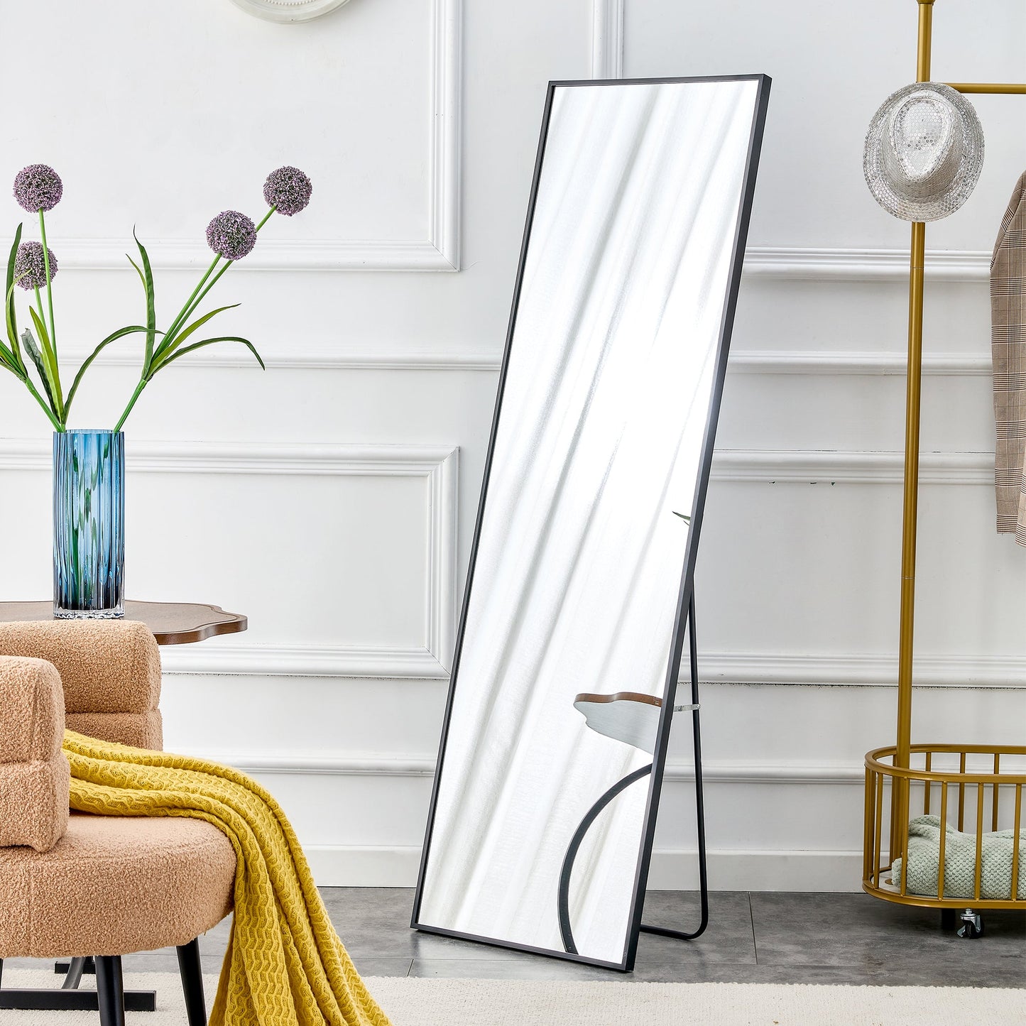 Aluminum alloy metal frame wall mounted full-length mirror black 65 * 23“ - Korvel