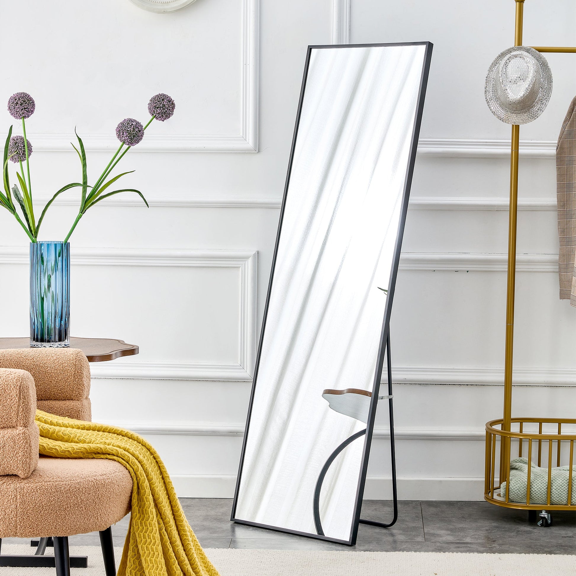 Aluminum alloy metal frame wall mounted full-length mirror black 65 * 23“ - Korvel