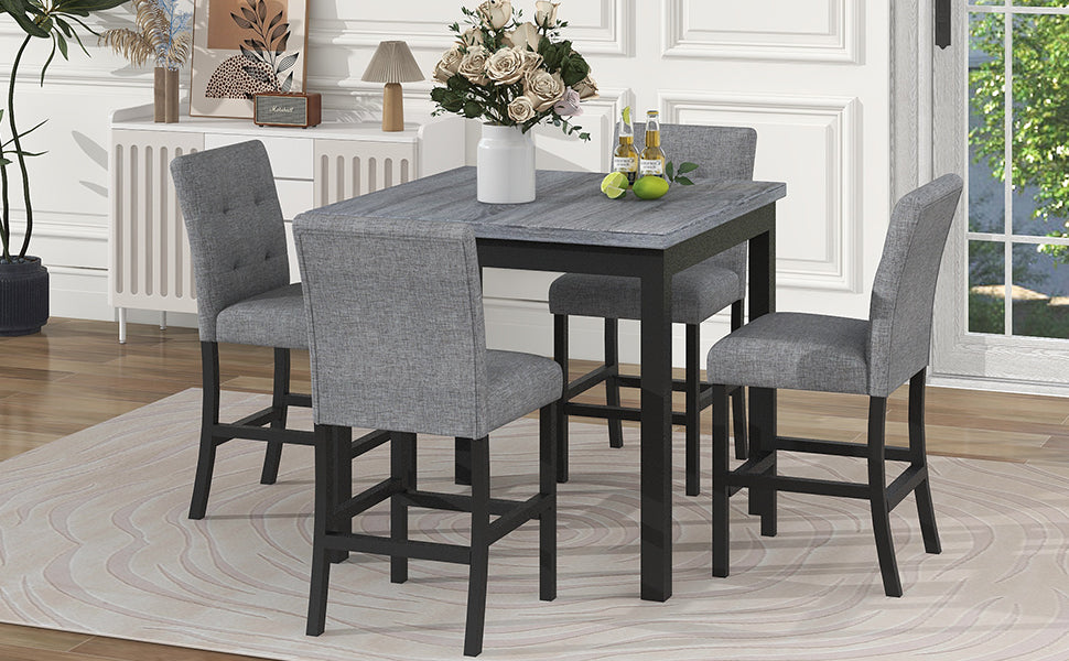 TOPMAX 5-piece cabinet dining table set, wooden square dining table and chairs, and 4 soft cushioned high back chairs in black - Korvel
