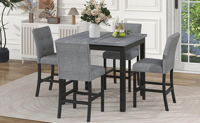 TOPMAX 5-piece cabinet dining table set, wooden square dining table and chairs, and 4 soft cushioned high back chairs in black - Korvel