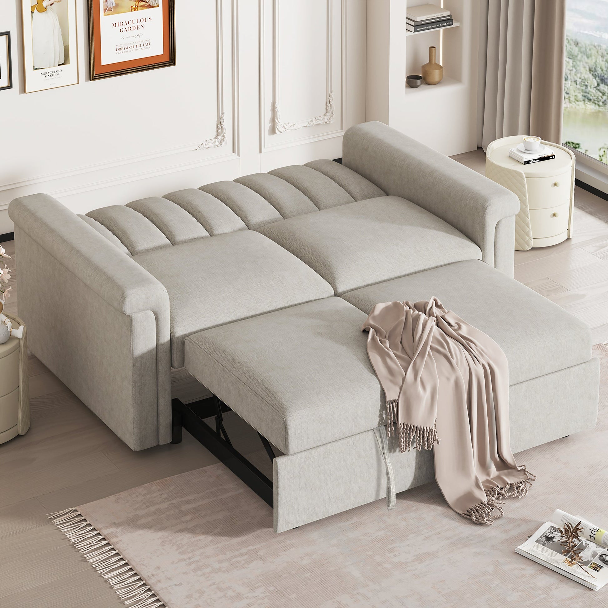 U_STYLE Convertible Soft Cushion Sofa Pull Bed ,for Two People to Sit On - Korvel