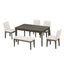 TOPMAX 6-Piece Dining Table Set with Upholstered Dining Chairs and Bench Farmhouse Style Tapered Legs Dark Gray+Beige - Korvel