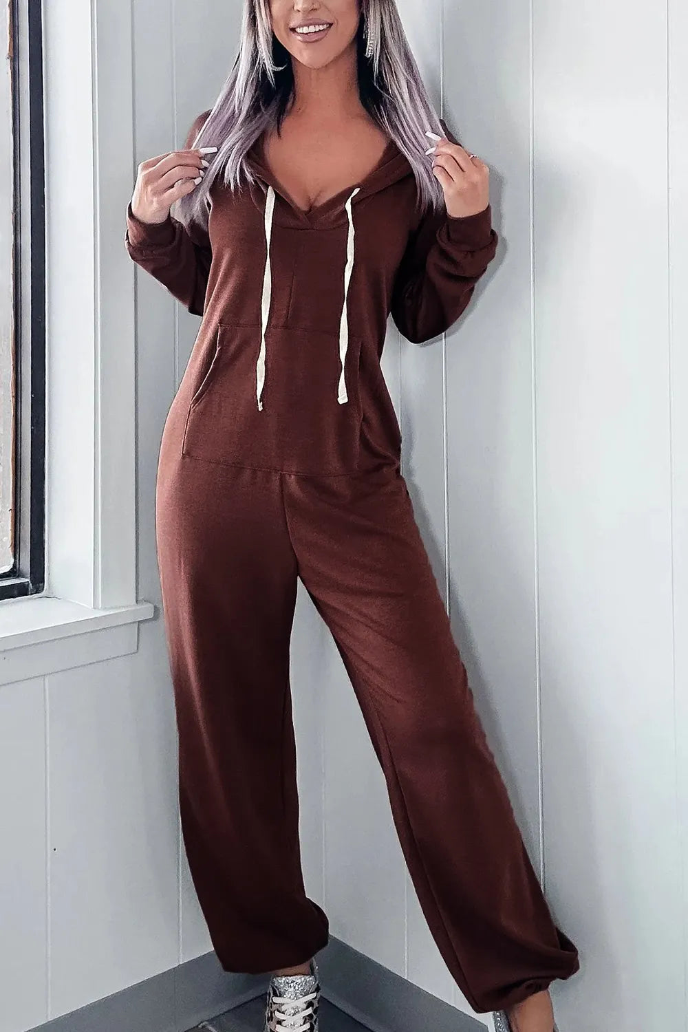 Full Size Drawstring Long Sleeve Jumpsuit - Korvel