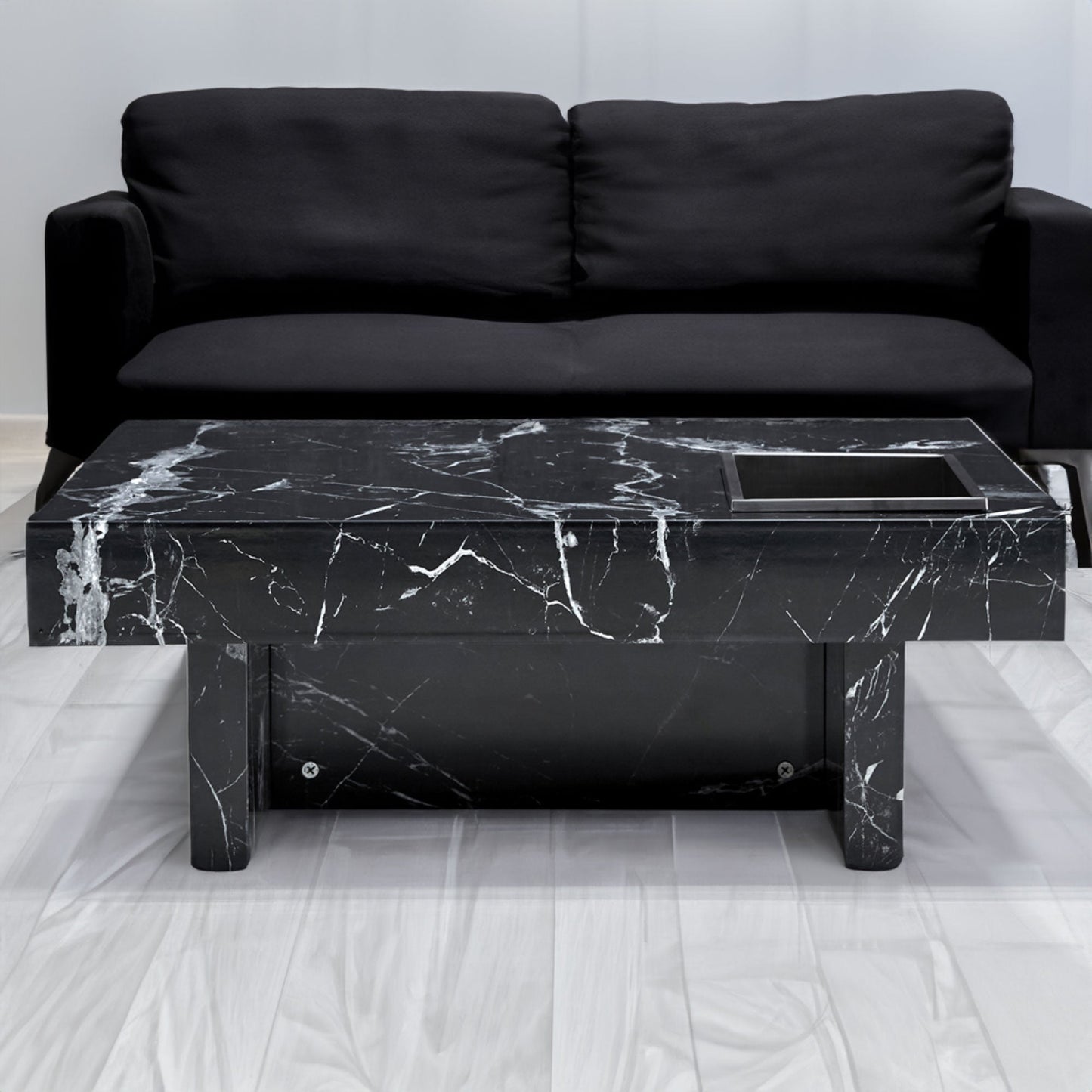 A modern and practical coffee table made of MDF material with black patterns - Korvel
