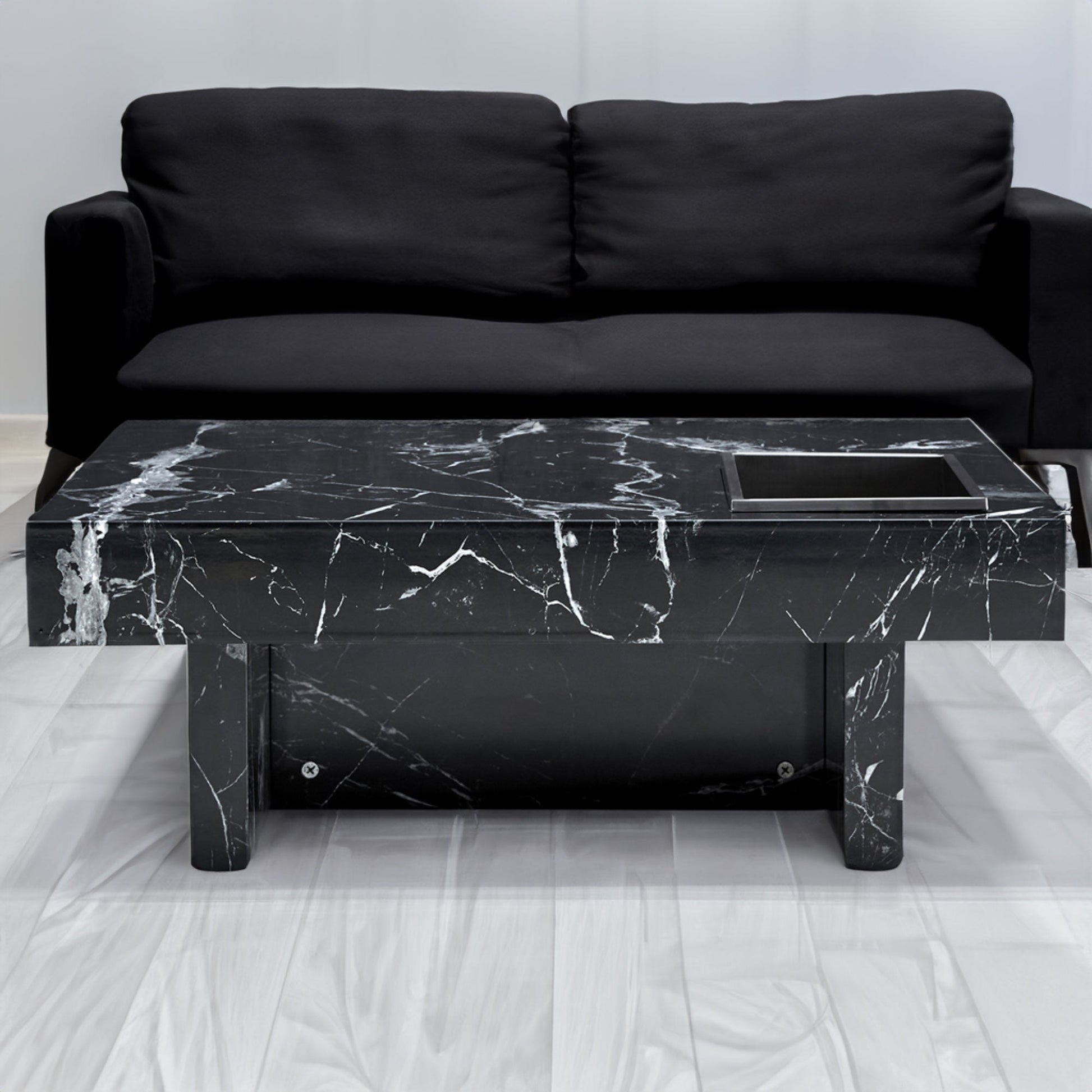 A modern and practical coffee table made of MDF material with black patterns - Korvel