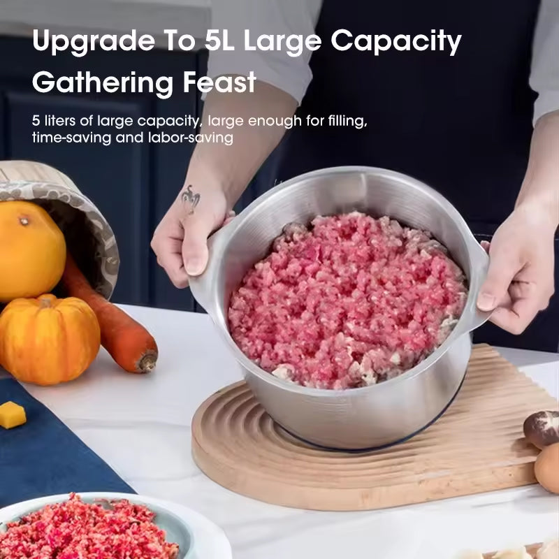 Electric Meat Grinders, 5L Food Processor, Stainless Steel Multifunctional Vegetable Slicer, Kitchen Chopper & Mixer - Korvel