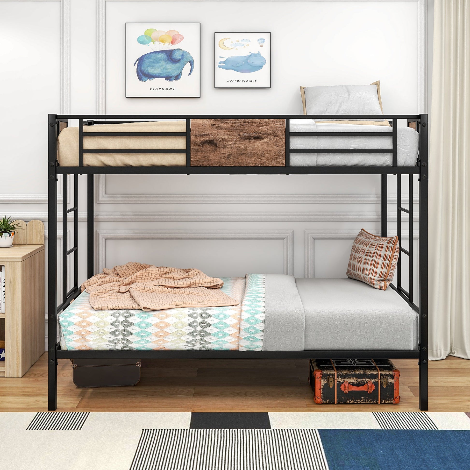 Bunk Bed Twin Over Twin Size Metal Bunk Bed with Ladder and Full-Length Guardrail Metal Bunk Bed Black - Korvel
