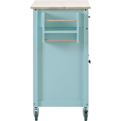 Mint Green Kitchen Island Cart with 4 Doors and Drawers