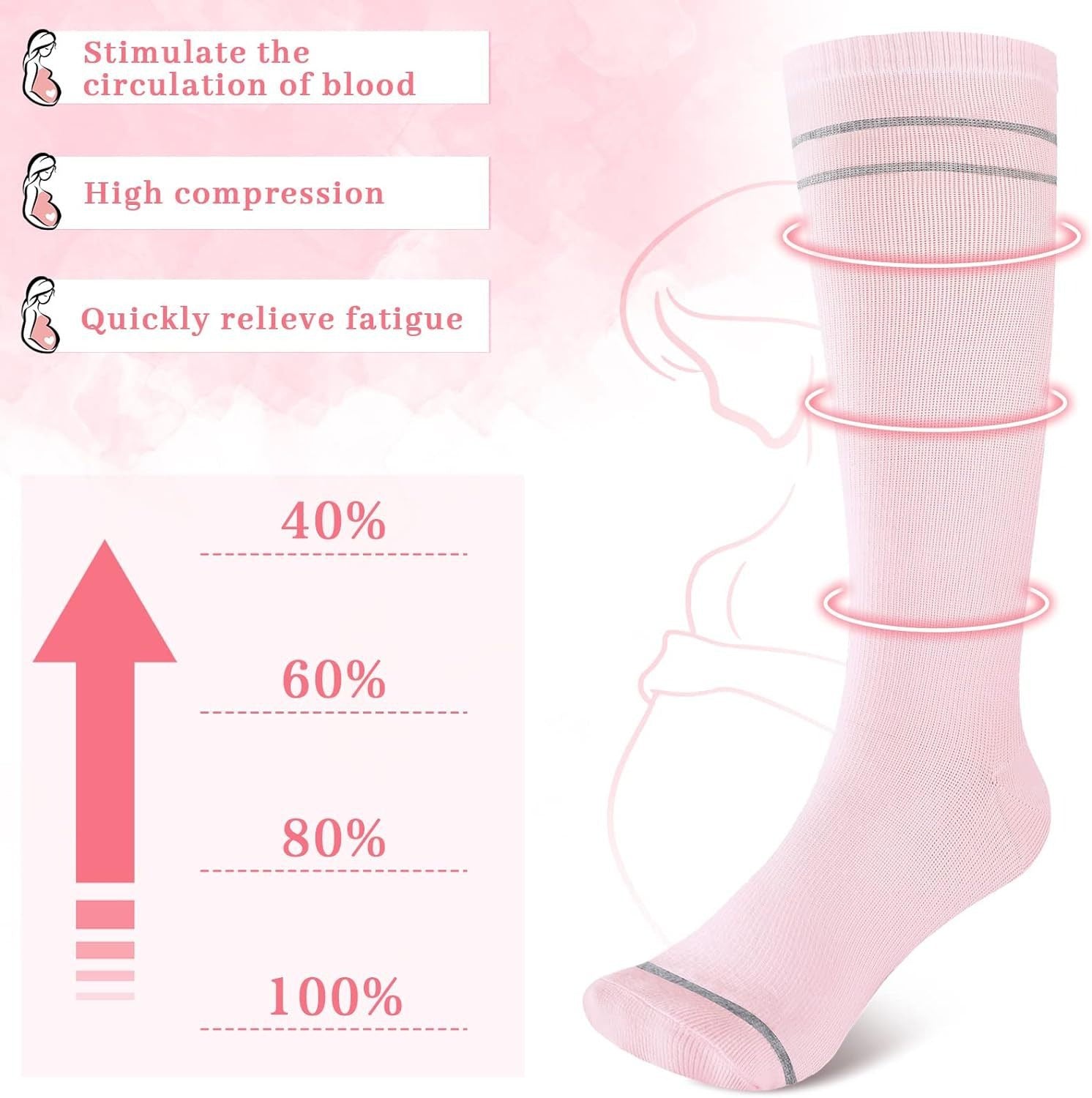 Pregnant women's elastic compression socks mid length calf socks pressure socks women's jump rope elastic cycling socks - Korvel