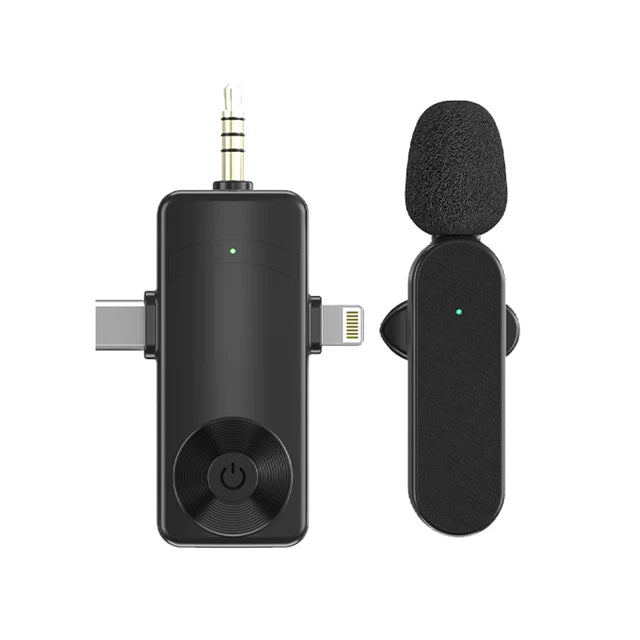 3 In 1 Wireless Lavalier Microphone Plug And Play Intelligent Noise Reduction Mini Mic For iPhone Android Live Broadcast - Korvel