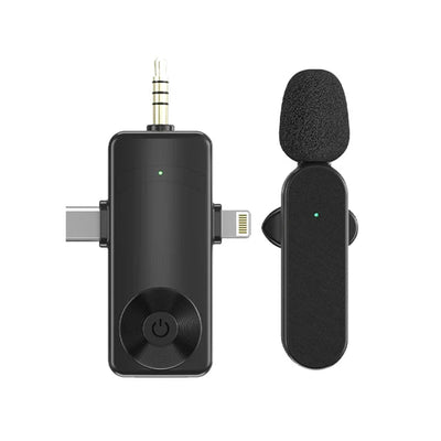 3 In 1 Wireless Lavalier Microphone Plug And Play Intelligent Noise Reduction Mini Mic For iPhone Android Live Broadcast - Korvel