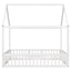 Full Size Wood House Bed with Fence and Door White Wash - Korvel