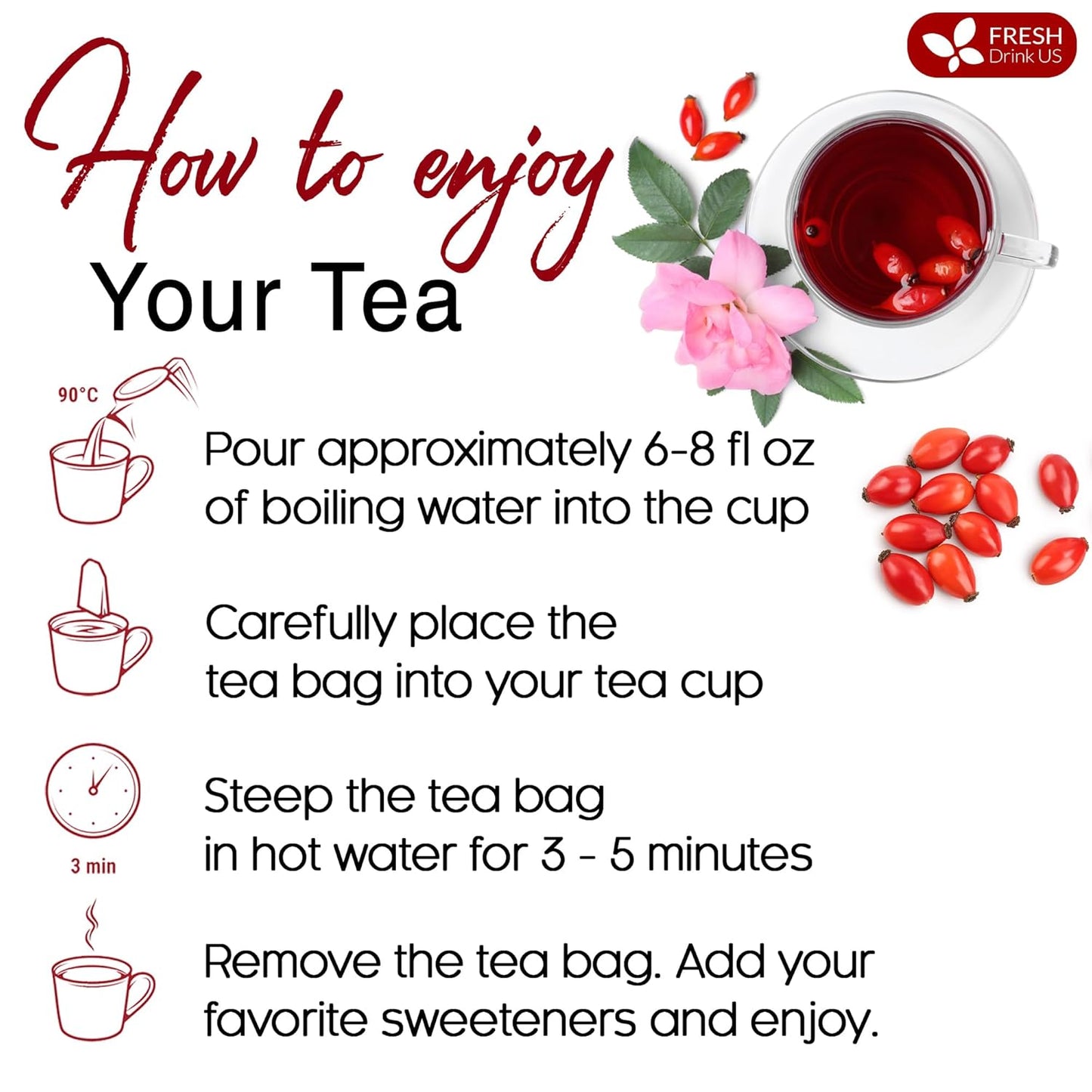 Premium Rosehip Tea Bags - 100% Natural & Pure