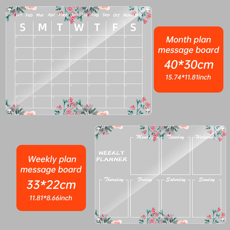 Acrylic message board magnetic refrigerator sticker household erasable calendar transparent note display board - Korvel