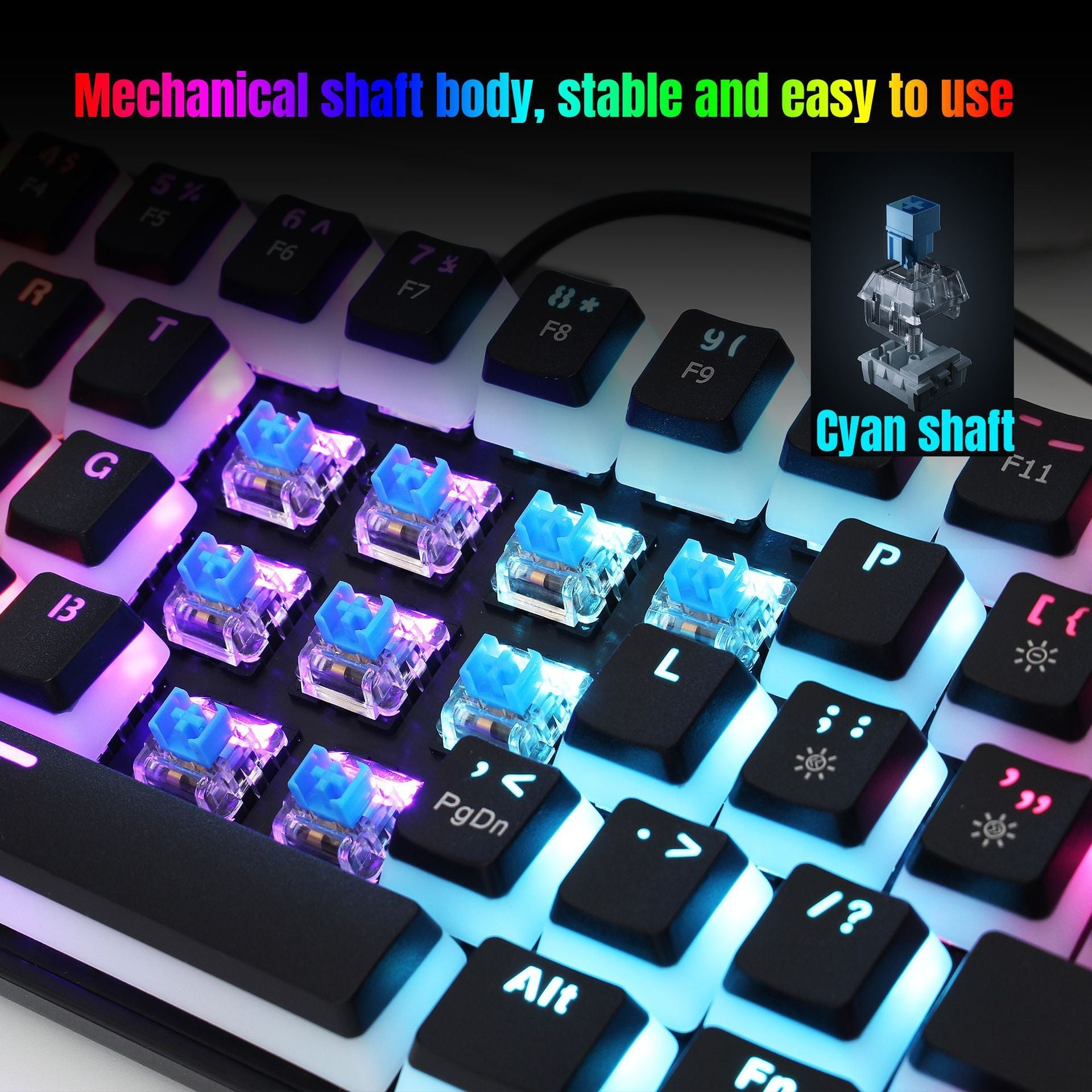 HXSJ new 61 key wired mechanical keyboard, blue axis pudding keycap, color backlit game, office and home use - Korvel